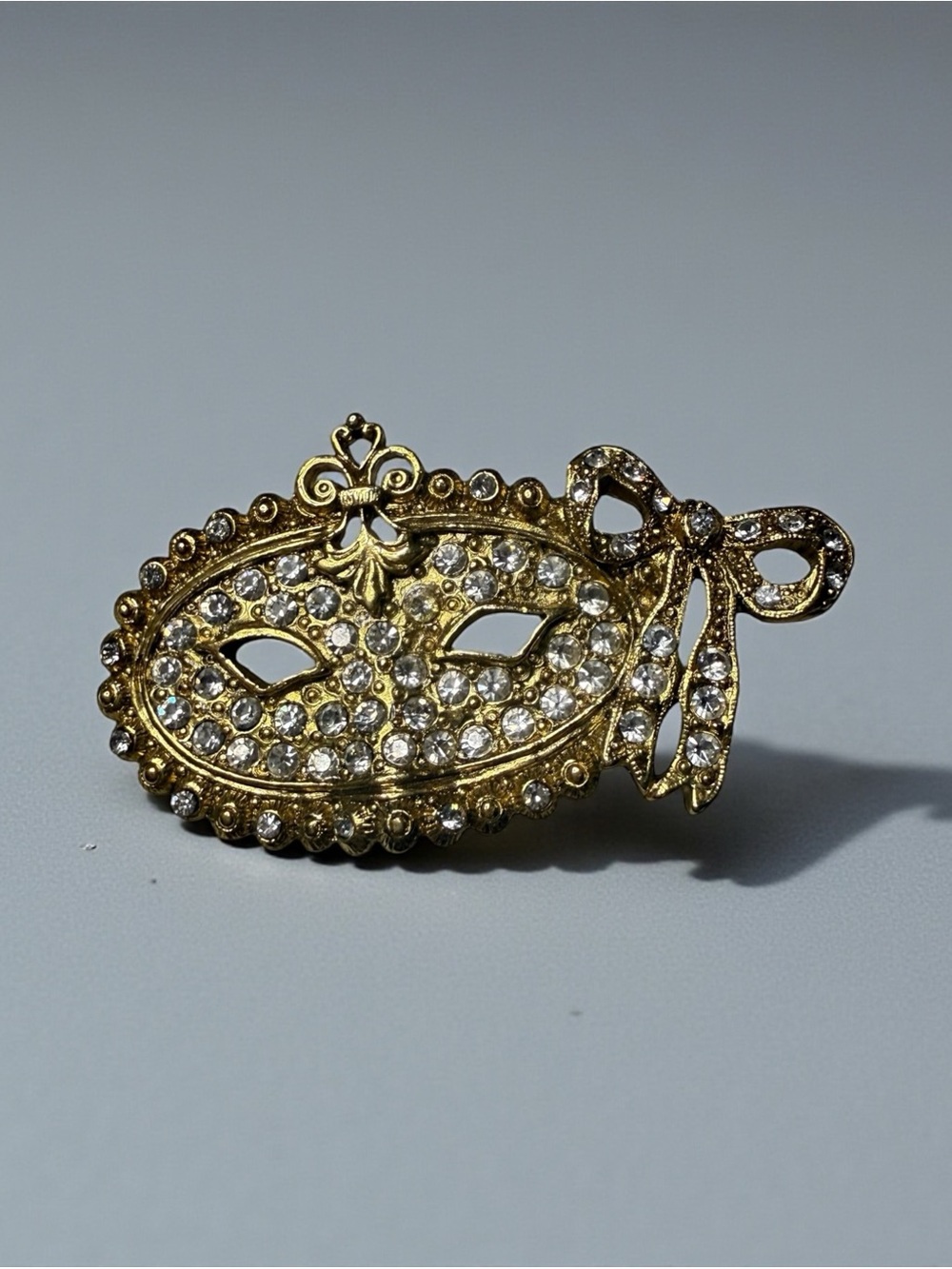 Vintage 1928 Rhinestone Masquerade Mask Brooch Pin